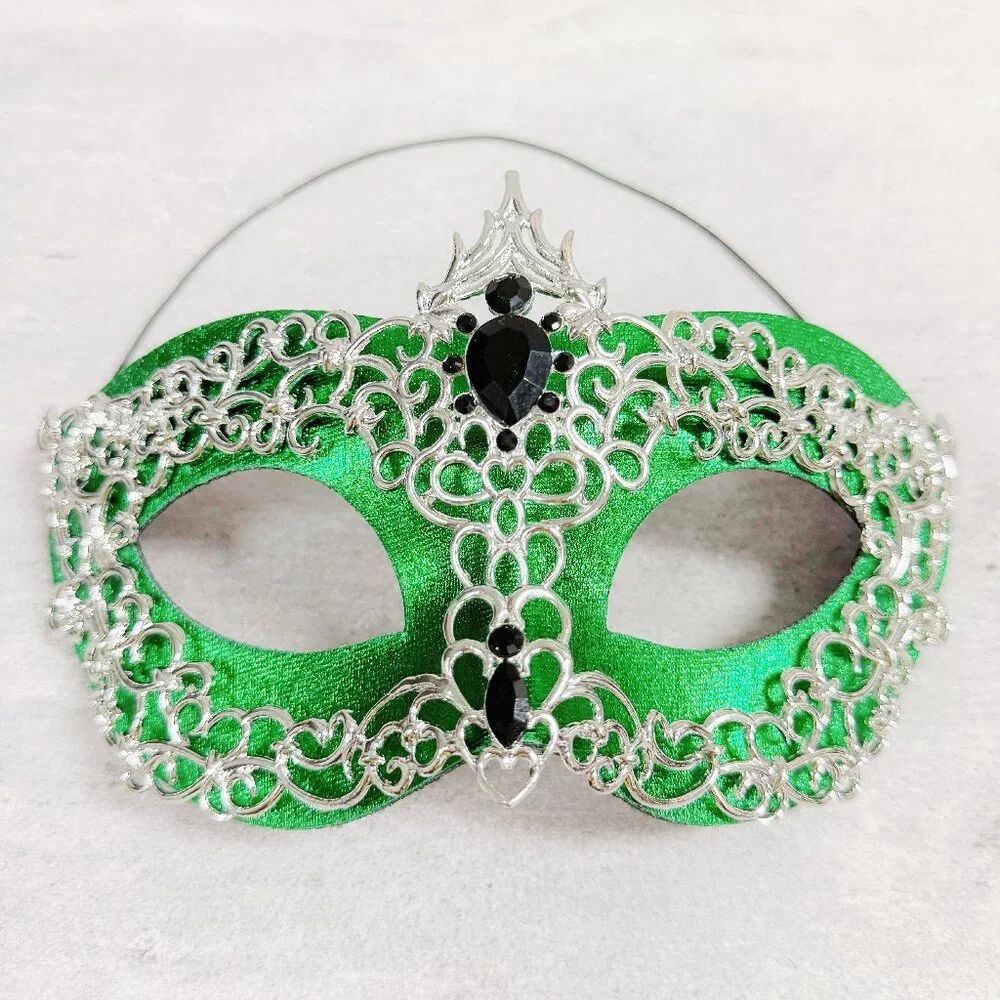 Silver green mask, Masquerade mask, Cosplay mask, ball party mask, Prom mask